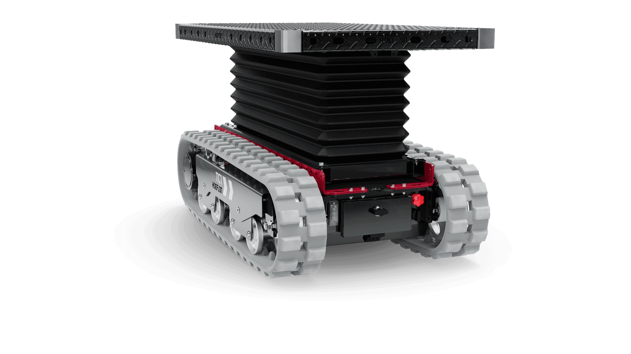 TC1 rupsvoertuig met uitgeschoven platform voor hefsysteem